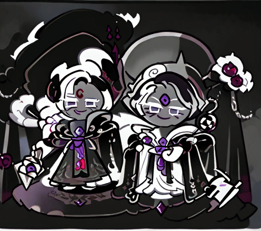 Best quality, masterpiece, black robe and hoodie, white bone scythe, pale skin, laughing grin, male, cookie run kingdom, licorice cookie,