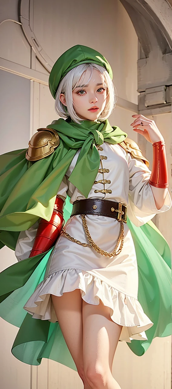 1boy,white hair, best quality, photo, 4k,looking at viewer,full body,wear red armor,