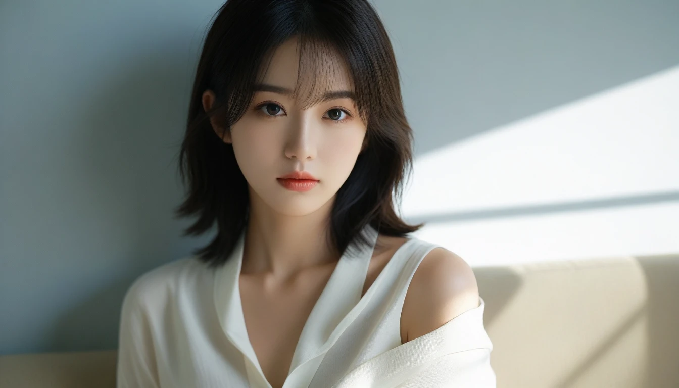 8k, Ultra-high resolution, Highest quality, masterpiece, 三分割法によるphotograph,Surreal, photograph, 1 Girl, (16 years old:1.3), pretty girl, Cute Face, Beautiful eyes in every detail, 細かくdetailedに,masterpiece,One Girl:1.2, Japan Female Announcer,upper body,blank expression,Black Hair,Messy hair,Station platform,風景photograph,Clean and modest clothing,Natural Makeup,Beautiful leg line beauty,Realistic Skin, Perfect and beautiful face ,完璧でCute Face, Skin with attention to detail, Perfect limbs、Narrow waist、Thin legs),Looking at the audience、beauty,Long neck、(((Ideal body type))),A cup small breasts :2,Portraiture:2,Perfect Anatomy,鮮明なdetailed,detailed,Surreal,Light and shadow,dappled sunlight