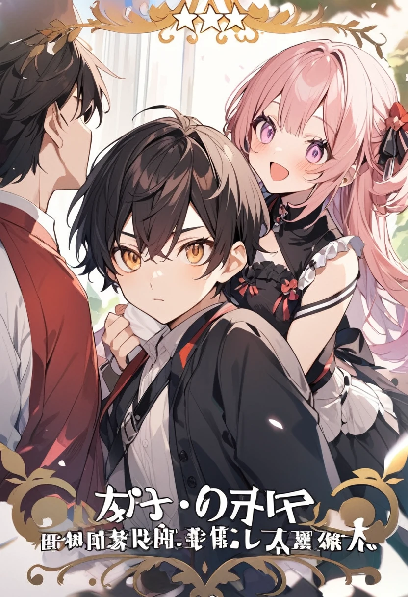 2 girls、Icon of a trio with one boy