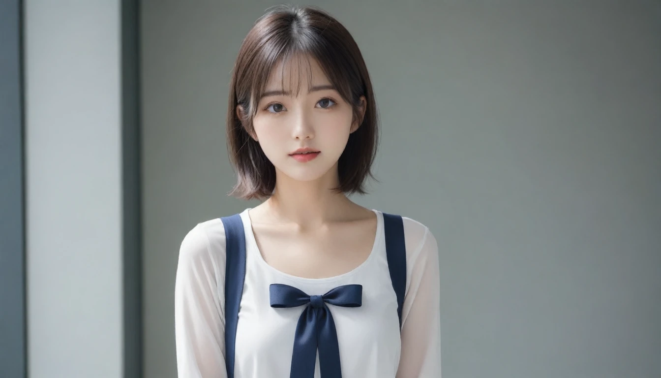 8k, Ultra-high resolution, Highest quality, masterpiece, 三分割法によるphotograph,Surreal, photograph, 1 Girl, (16 years old:1.3), pretty girl, Cute Face, Beautiful eyes in every detail, 細かくdetailedに,masterpiece,One Girl:1.2, Japan Female Announcer,upper body,blank expression,Black Hair,Messy hair,Station platform,風景photograph,Clean and modest clothing,Natural Makeup,Beautiful leg line beauty,Realistic Skin, Perfect and beautiful face ,完璧でCute Face, Skin with attention to detail, Perfect limbs、Narrow waist、Thin legs),Looking at the audience、beauty,Long neck、(((Ideal body type))),A cup small breasts :2,Portraiture:2,Perfect ???????,鮮明なdetailed,detailed,Surreal,Light and shadow,dappled sunlight