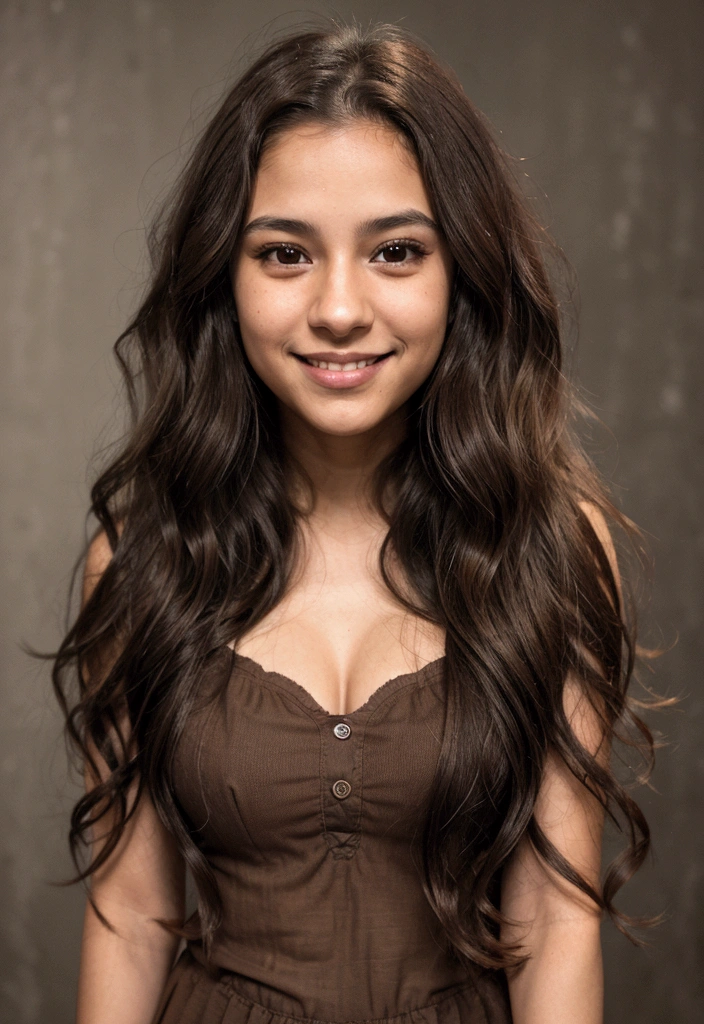 a young Latina, long dark wavy hair, light brown eyes, smiling posing for her profile photo.