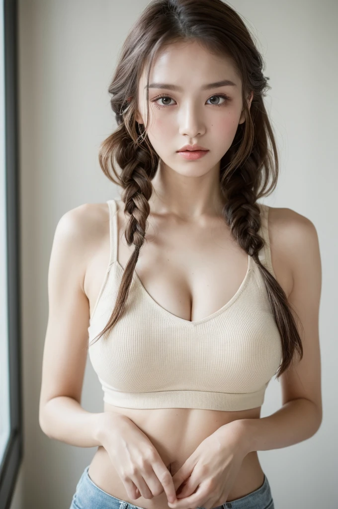 ((Highest quality, 8k, masterpiece :1.3)), One girl, Beautiful woman with slim abdominal muscles :1.3, (Random Hairstyles, Huge breasts :1.2), Casual clothing :1.2, indoor, Highly detailed face, Fine grain, double eyelid