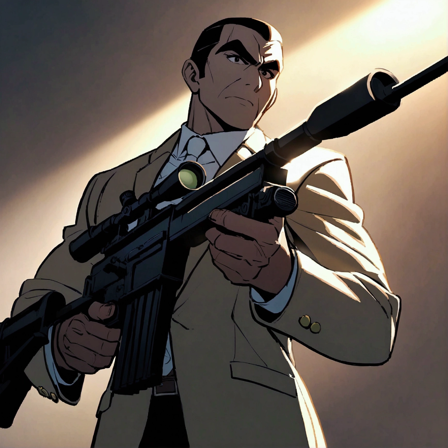 Golgo 13 holding a sniper rifle