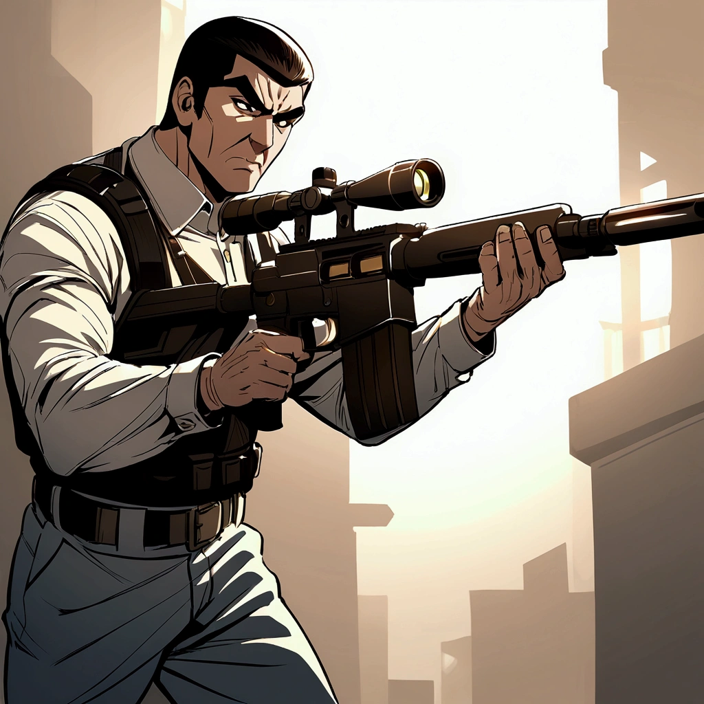 Golgo 13 holding a sniper rifle