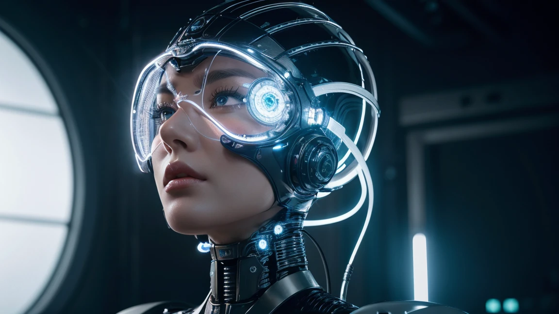 TL1_reelmech Wr_horrAmp complex 3d render ultra detailed of a beautiful porcelain profile woman android face, cyborg , robotic parts , 150 millimeters , beautiful soft lit studio , rim light , vibrant details , luxurious cyberpunk , lace , hyperRealistic , anatomical , facial muscles , electric wires , pickup , elegant , beautiful background , octane rendering , h. r. giger style , 8K , best quality , masterpiece , illustration , an extremely delicate and beautiful , extremely detailed ,CG ,unity ,wallpaper , (Realistic, photo-Realistic:1.37) , Amazing , finely detail , masterpiece , best quality , official art , extremely detailed CG unity 8K wallpaper , robot , silver helmet , full body