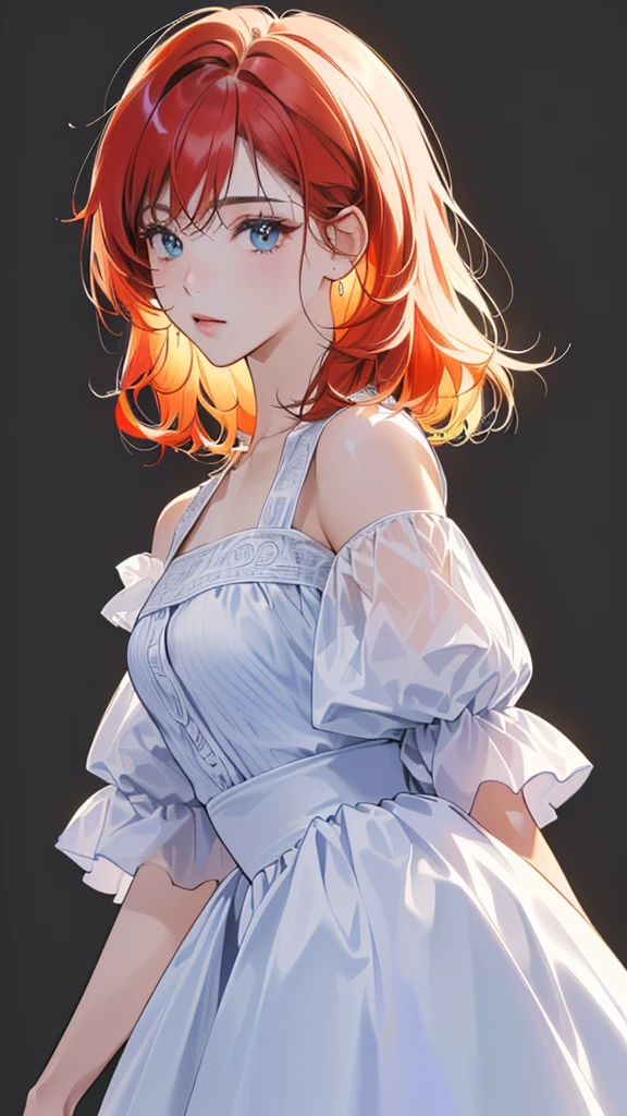 High resolution, Simple Background, Highest quality, accurate, masterpiece, High-resolution model, High detail, Ultra high definition, Colorful Hair, Medium Hair, Hair that can't be tied up, Pink eyes, ribbon hair accessories, Character Design,