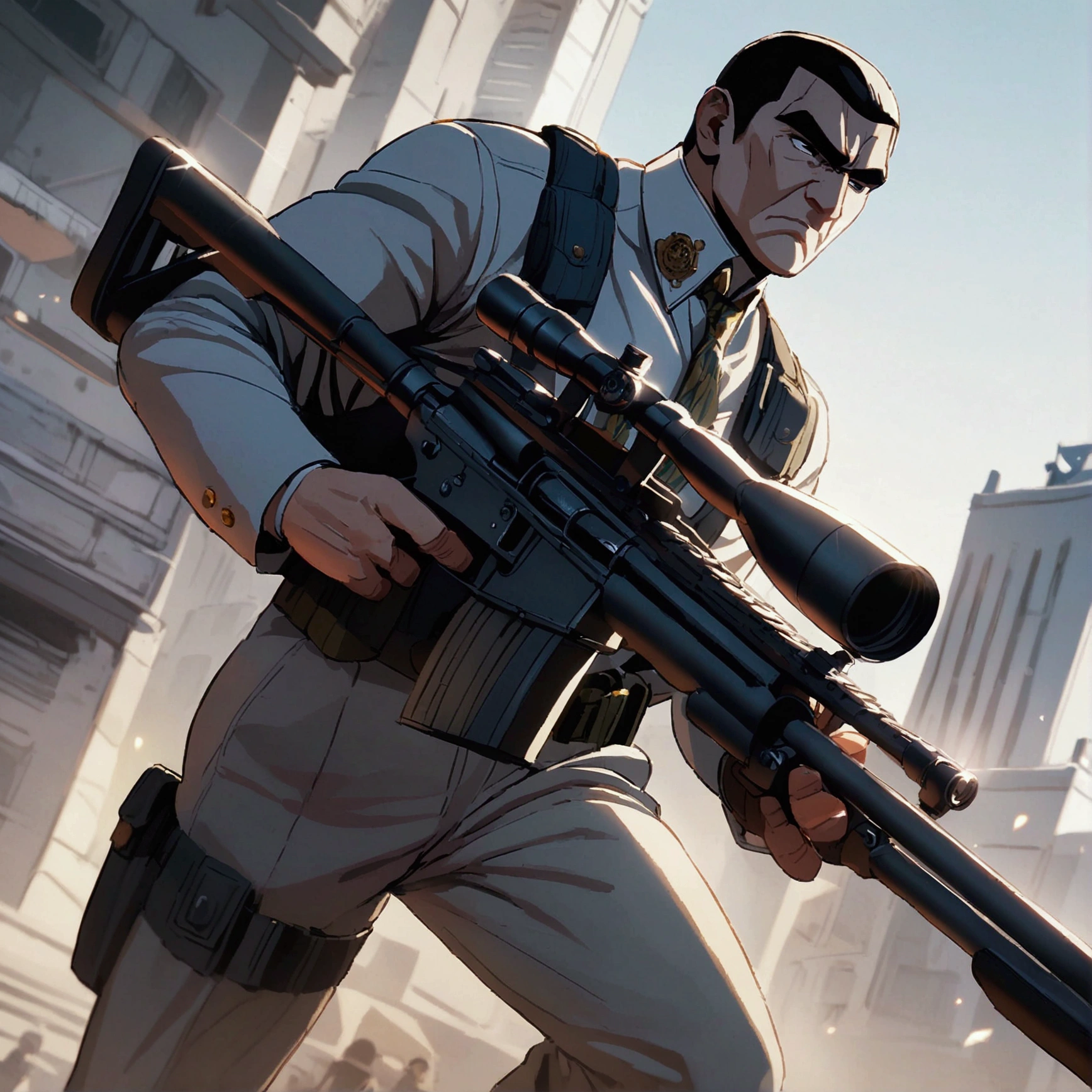 Golgo 13 holding a sniper rifle