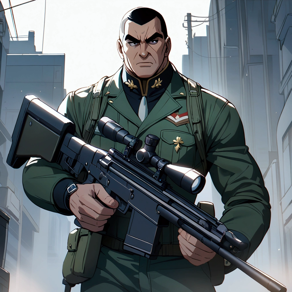 Golgo 13 holding a sniper rifle