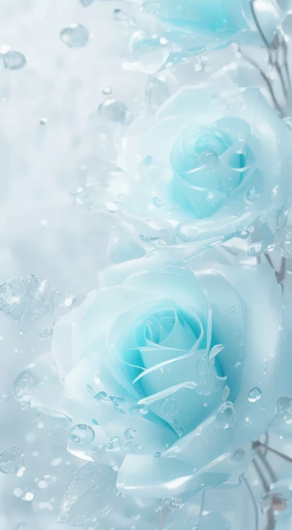 Broken glass、Rainy landscape、It rains quietly、style、Raindrops are visible、Shutter Speed 1/1000、Highest quality、masterpiece、Awareness-raising、Very delicate and beautiful、Very detailed、CG、Unite、8k wallpaper、Amazing、Exquisite detail、masterpiece、Highest quality、Official Art、Very detailed CG Unity 8K 壁紙、
A soft and gentle light blue gradation、The edges are out of focus。Rose flowers, buds and leaves。