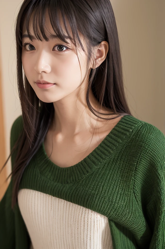 Highest quality, shape, Very detailed, finely, High resolution, 8k wallpaper, 完璧なダイナミックな構shape, Beautiful and exquisite, Natural Lip, whole body, Navel exposure, front,Nipples、Shyness、(((Twin tails))),bangs、University classroom、Pleated skirt、((looking at the camera))、Brown Hair、(((Nipplesはピンク色)))、sweater、(((Thighs)))、