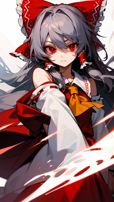Highest quality　I have long hair　Gray Hair　Reimu Hakurei　Red eyes　I don't have anything　Odd Eye　One person　