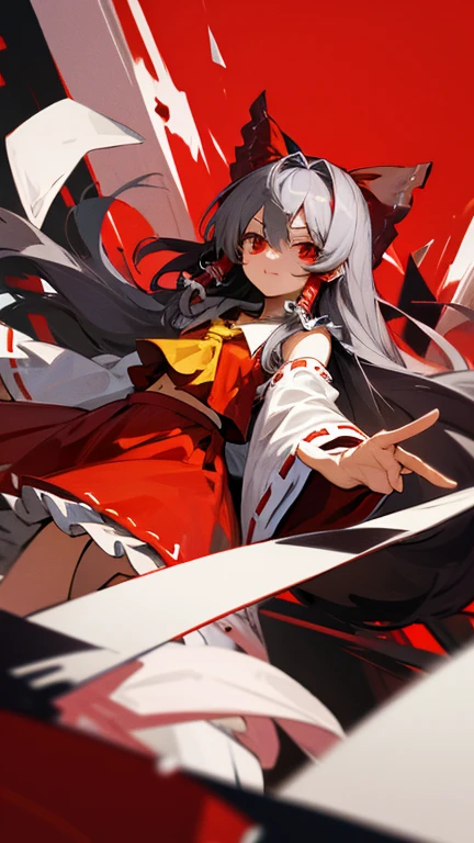 Highest quality I have long hair Gray Hair Reimu Hakurei Red eyes I don't have anything Odd Eye One person