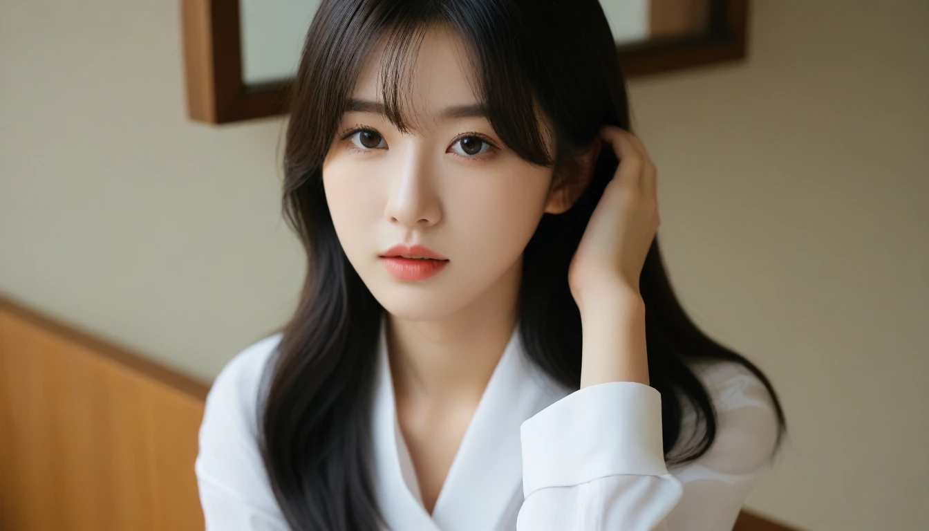 8k, Ultra-high resolution, Highest quality, masterpiece, 三分割法によるphotograph,Surreal, photograph, 1 Girl, (16 years old:1.3), pretty girl, Cute Face, Beautiful eyes in every detail, 細かくdetailedに,masterpiece,One Girl:1.2, Japan Female Announcer,close up,disgust,Black Hair,Messy hair,Station platform,風景photograph,Clean and modest clothing,Natural Makeup,Realistic Skin, Perfect and beautiful face ,完璧でCute Face, Skin with attention to detail, Perfect limbs、Narrow waist、Thin legs),Looking at the audience、beauty,Long neck、(((Ideal body type))),A cup small breasts :2,Portraiture:2,Perfect Anatomy,鮮明なdetailed,detailed,Surreal,Light and shadow,dappled sunlight