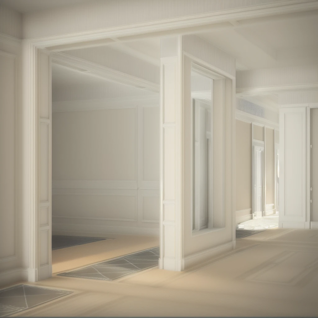 a drawing of a room with a door and a window, high detail 3 d render, in style of 3d render, an ambient occlusion render, ambient occlusion render, very detailed render, bw 3 d render, highly detailed interior, high detail render, raytraced 3d set design, highly detailed render, highly detailed 3d render