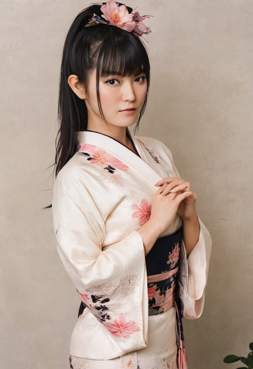 a beautiful picture of suzuka nakamoto XL, detailed skin texture,white,sexy,kimono,masterpiece, photorealistic, woman, 4k, backlighting, light, RAW color photo,(fully in frame:1.1), (blush:0.5), (goosebumps:0.5), wearing a (formal suit:1.1)