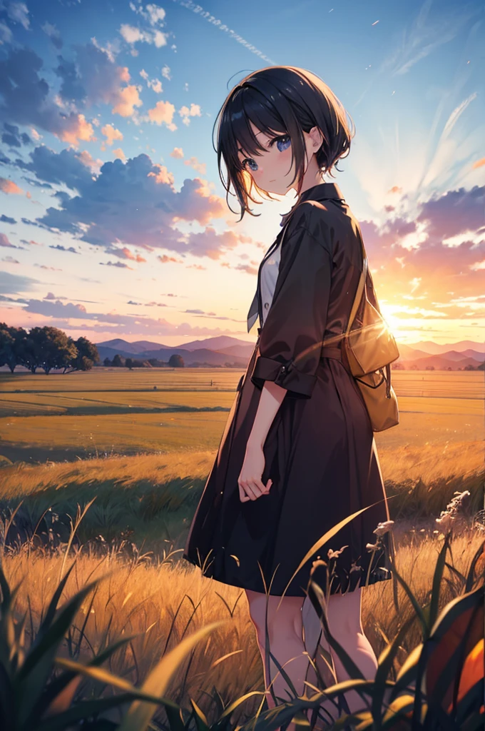 Background only、sunset、grassland、No people