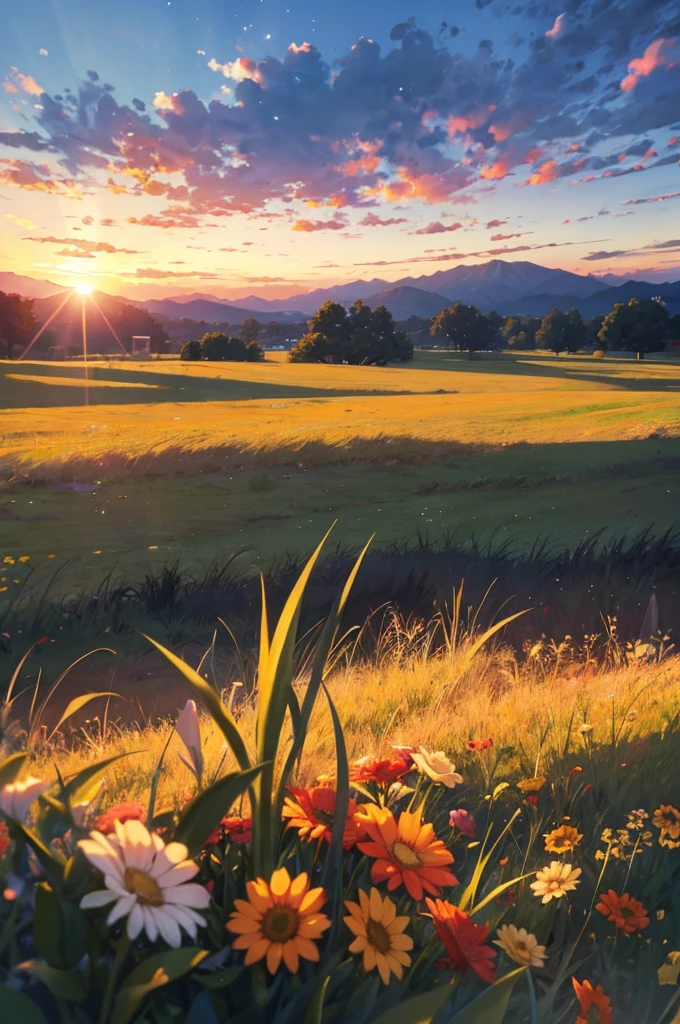 Background only、sunset、grassland、No people