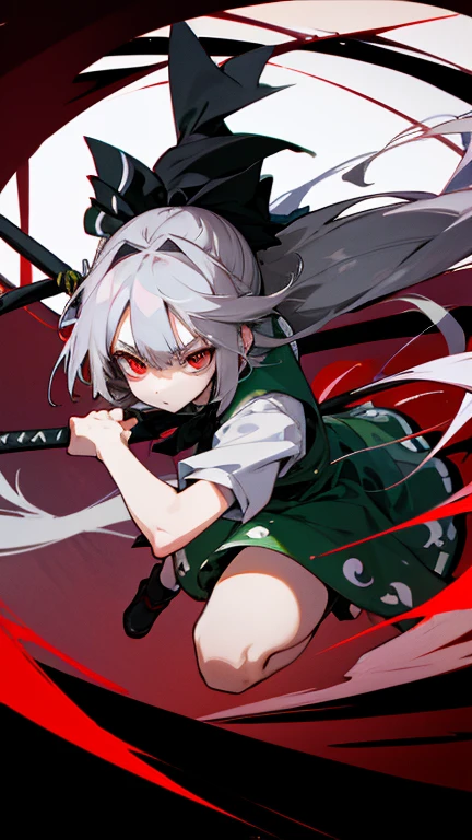 Highest quality　I have long hair　Gray Hair　Konpaku Youmu　Red eyes　I don't have anything　Odd Eye　One person　
