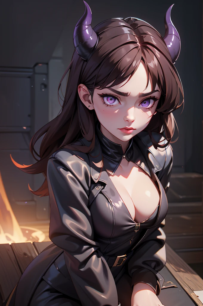 a demonic succubus woman with purple wings and tail, brown hair, golden eyes, thin purple horns, wearing a white dress with a leather jacket, fine facial features and almond-shaped eyes, (best quality,4k,8k,highres,masterpiece:1.2),ultra-detailed,(realistic,photorealistic,photo-realistic:1.37),digital painting,concept art,fantasy,dark fantasy,dramatic lighting,dramatic shadows,cinematic,moody,vibrant colors,glowing eyes
