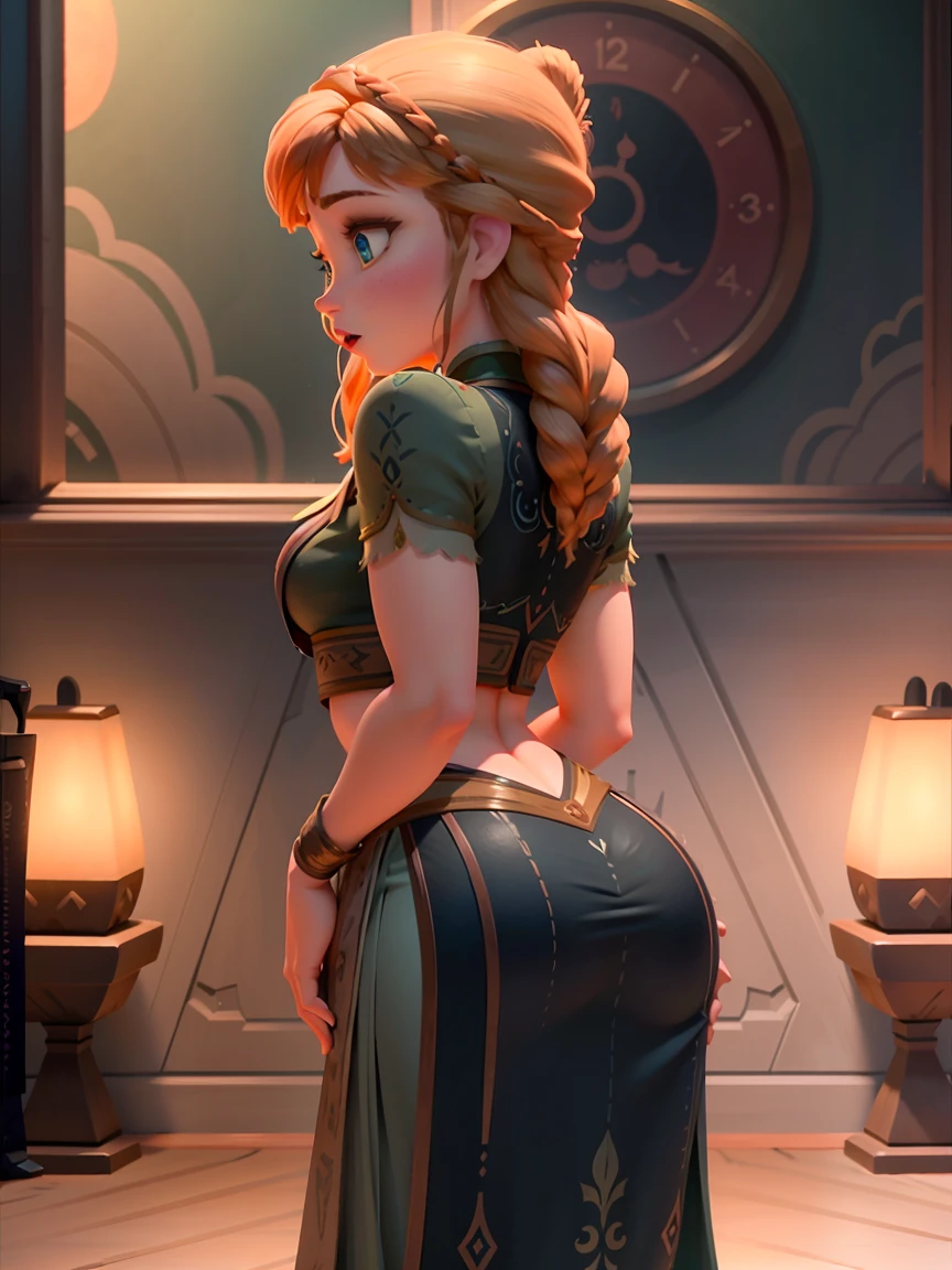 ((Best Quality)), (masterpiece)), (Details: 1.4), 3D, High resolution, (masterpiece: 1.4), ultra detailed, Beautiful Girl 1 Person, Anna frozen Disney woman image, hair tied, beautiful light eyes, beautiful face, schoolgirl clothes, very short skirt, extra short skirt, raised skirt, Soft breeze, ((Visible crotch)), without underwear, ((picking up pencil from the floor)) , photo from behind, photo from below, ((photo from the floor)), perfect buttocks, kitchen scenery,  , (great detail scenography), Well made hands, skin detail, ((cunnillas)), half open mouth. looking back . natural light 