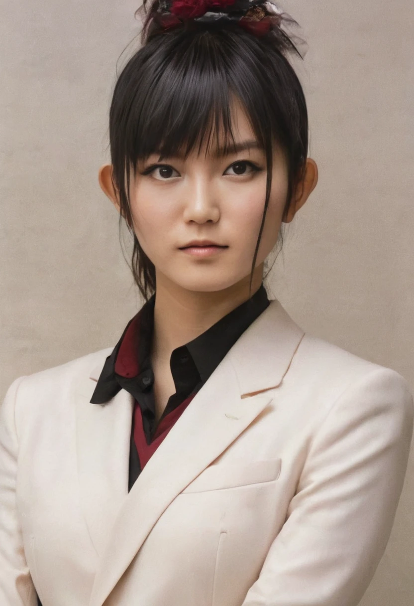 a beautiful picture of suzuka nakamoto XL, detailed skin texture,white,sexy,nude,masterpiece, photorealistic, woman, 4k, backlighting, light, RAW color photo,(fully in frame:1.1), (blush:0.5), (goosebumps:0.5), wearing a (formal suit:1.1)