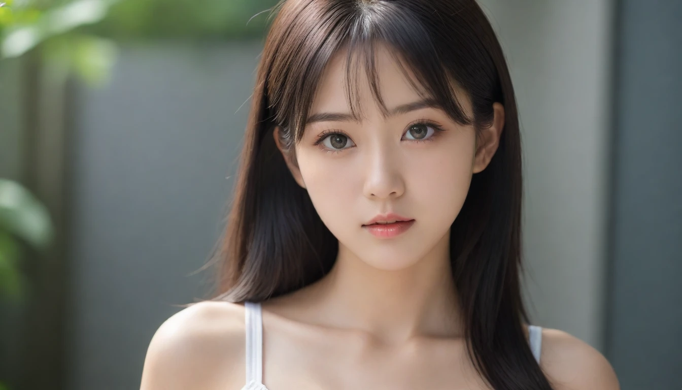 8k, Ultra-high resolution, Highest quality, masterpiece, 三分割法によるphotograph,Surreal, photograph, 1 Girl, (16 years old:1.3), pretty girl, Cute Face, Beautiful eyes in every detail, 細かくdetailedに,masterpiece,One Girl:1.2, Japan Female Announcer,extream close up,glaring,Black Hair,Messy hair,Hair over one eye,Station platform,風景photograph,Clean and modest clothing,Natural Makeup,Realistic Skin, Perfect and beautiful face ,完璧でCute Face, Skin with attention to detail, Perfect limbs、Narrow waist、Thin legs),Looking at the audience、beauty,Long neck、(((Ideal body type))),A cup small breasts :2,Portraiture:2,Perfect Anatomy,鮮明なdetailed,detailed,Surreal,Light and shadow,dappled sunlight