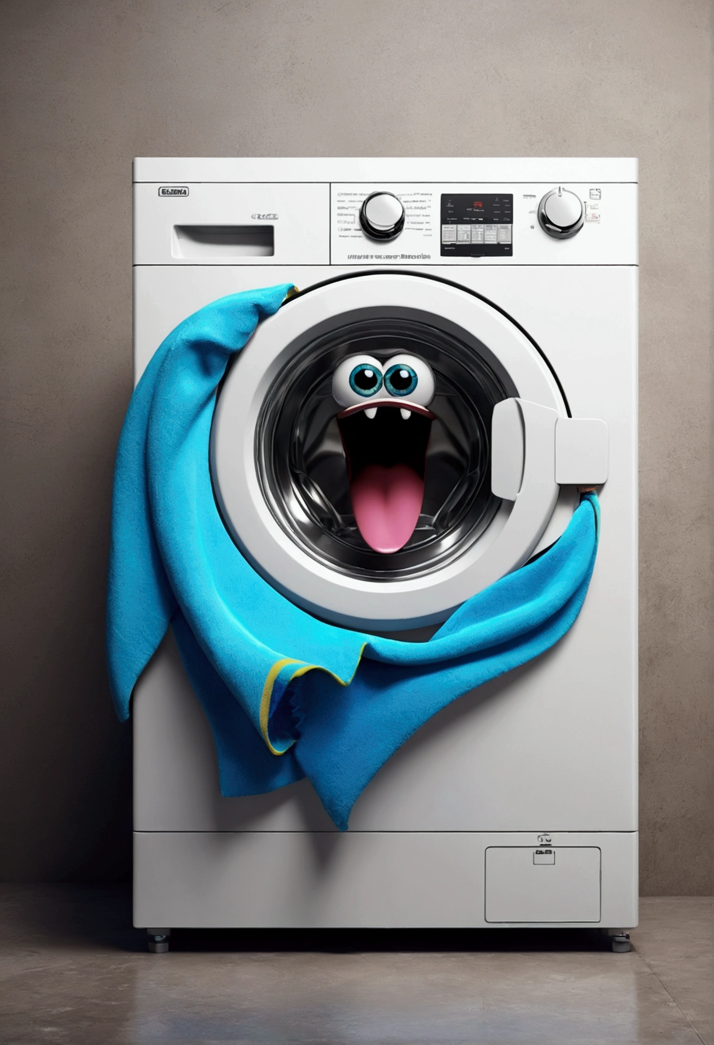 (design of character),monster washing machine with enthusiasm and joy while standing in a laundry, anthropomorphic washing machine, Mattresses are washing machine, smiling, big shiny eyes, Fantastic,Eccentric,similar to a fairy tale, super detailing, pixel style, vibrant with colors, soft natural light, solid color backdrop, 5-octane rendering, a gorgeous, Ultra Wide Angle, 8k, high realism, 8k