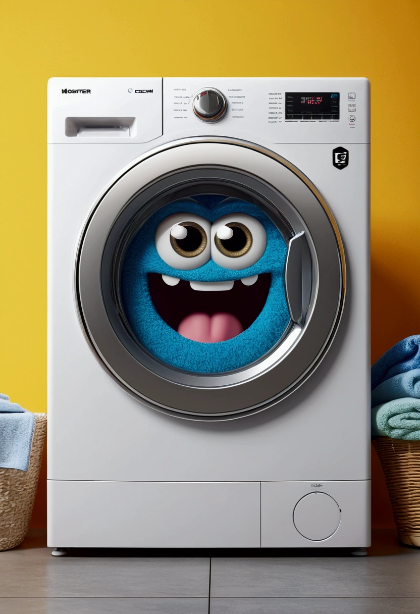 (design of character），monster washing machine with enthusiasm and joy while standing in a laundry, anthropomorphic washing machine, Mattresses are washing machine, smiling, big shiny eyes, Fantastic，Eccentric，similar to a fairy tale, super detailing, pixel style, vibrant with colors, soft natural light, solid color backdrop, 5-octane rendering, a gorgeous, Ultra Wide Angle, 8k, high realism, 8k