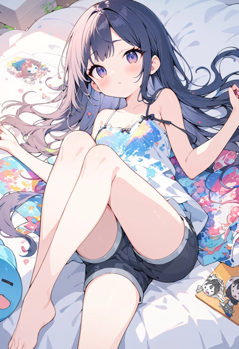 Momoko Sakura Style、8K quality、Intense watercolor,, Watercolor splash, Surreal, Avant-garde pop art, Beautiful and expressive paintings, Beautiful artwork illustration, Very colorful tones, wonderful, Cool Beauty, Highest quality、(((The most beautiful girl))), ,((Thin legs))、(((Highest quality))), High resolution, ((detailed)), (((Doodle Art)), ((masterpiece)), ((Super detailed)),(((camisole,Shorts))),,((Sexual))