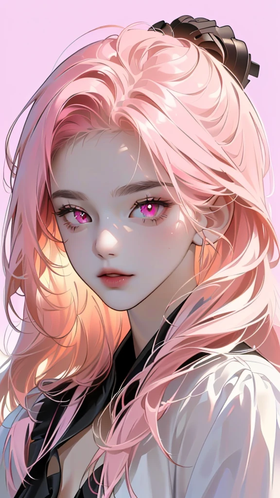 High resolution, Simple Background, Highest quality, accurate, masterpiece, High-resolution model, High detail, Ultra high definition, gradation Hair, Pink eyes, Character Design,