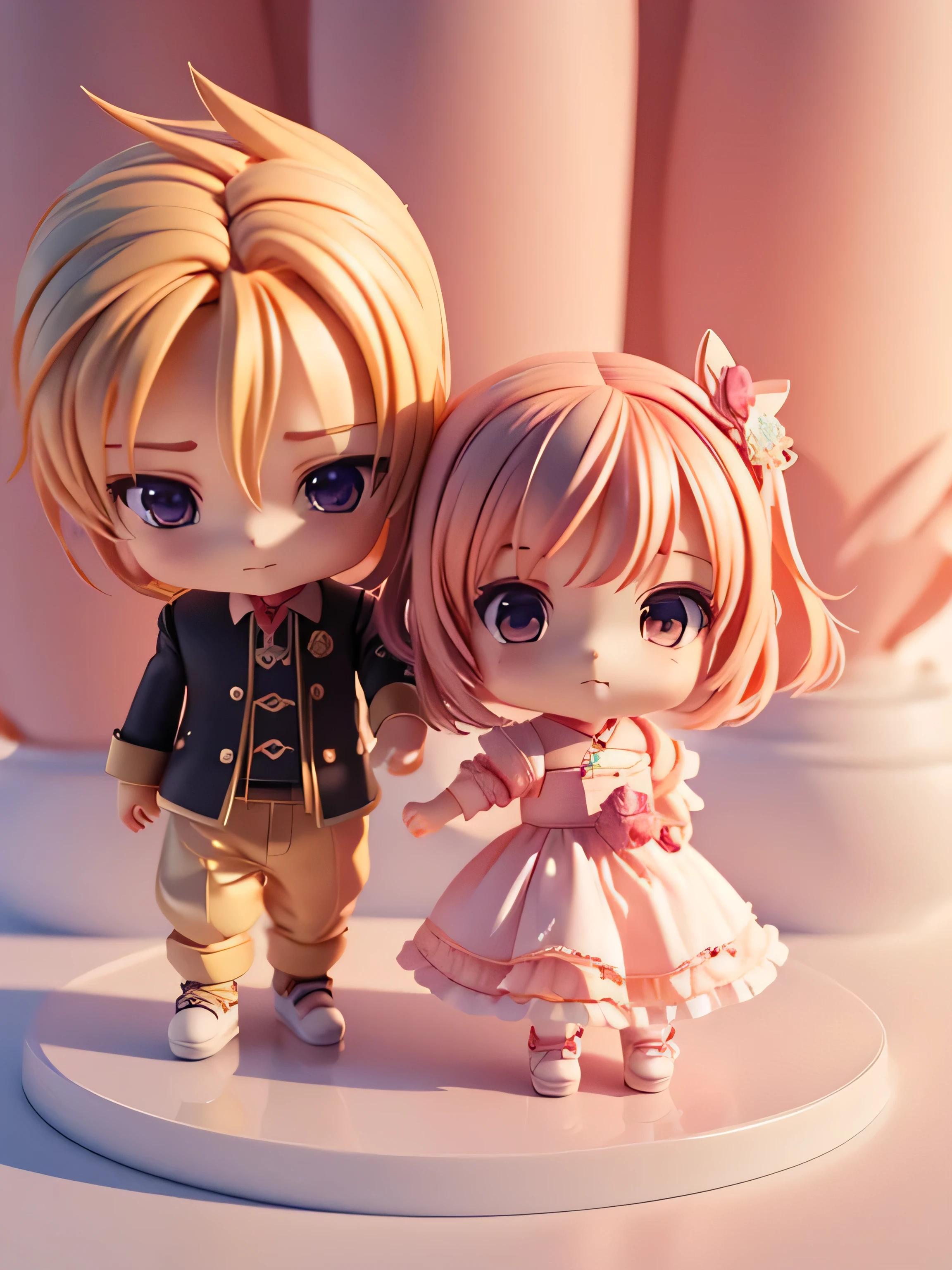 Anime Cute Chibi Children、(((Chibi 3D))) (best quality),A man and a woman love each other.