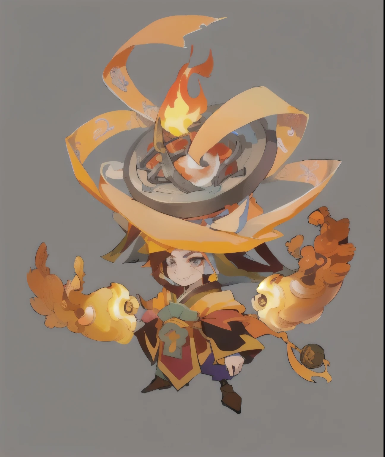 Anime character with flame hat and goldfish, Onmyoji detailed art, Onmyoji portrait, Fire Mage, Onmyoji, Half are supplicants,Half is Megumi, 枫之物语Character art, Duelist Style, heise jinyao, Epic Mage Girl Character, G Liulian art style, Character art