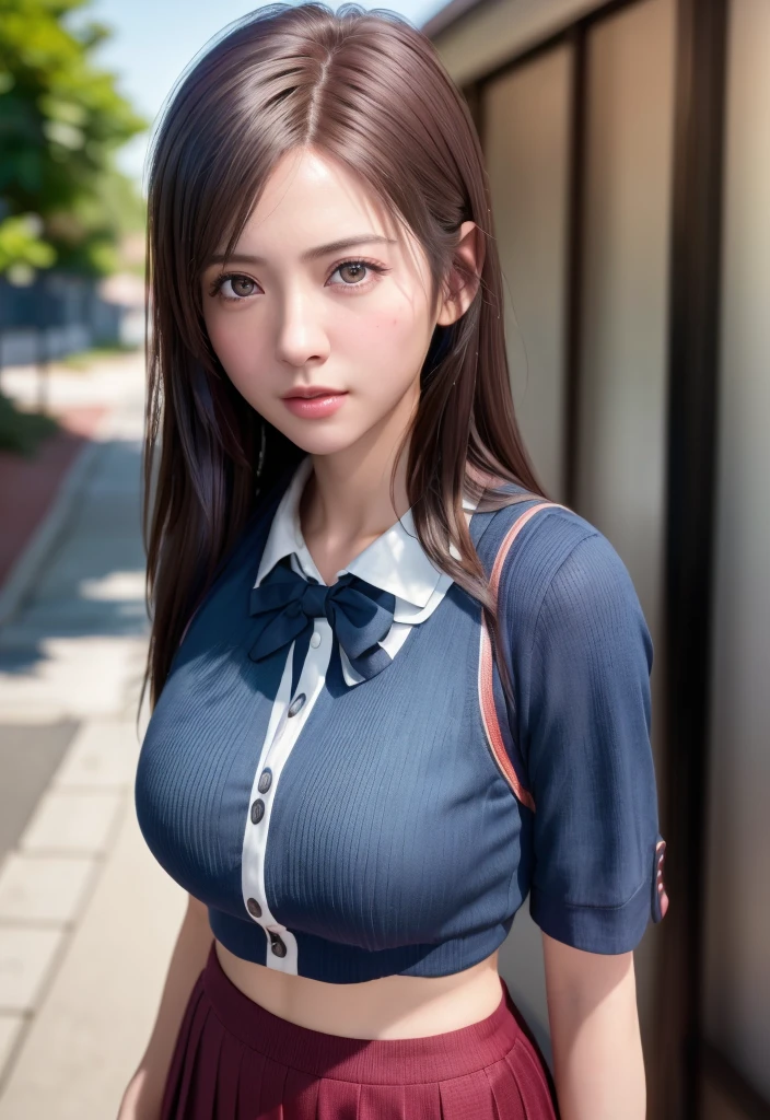 (((realistic photo shot))),, Portrait, (Face of fear:1.3),, Beautiful Girl, Looking at Viewer, , (School uniform:1.2), Shirt buttons and trousers, , (Big cleavage:1),, On Japan Street, (details in environment:1.3),, (Raw photo, cg unity, Photography, super realistic details, Sharp Focus, Detailed skin,4K, hight resolution, masutepiece, Best Quality, Realistic, Vibrant:1.2),, (8K,4K, nffsw, High resolution, Professional, Cinematic, movie, Dramatic),, (anamorphic depth of field blur background), Detailed background,