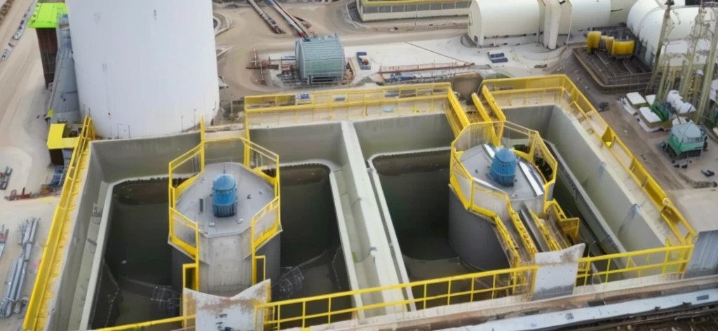 Aerial View，Close up of a construction site with a large water tank, Bioremediation Plant, Photo taken in 2 0 2 0, top view, industrial plant environment, Strengthening monitoring procedures, High Angle View, describe, photo taken from above, Filmed in the early 2020s, Snapchat Photos, uploaded