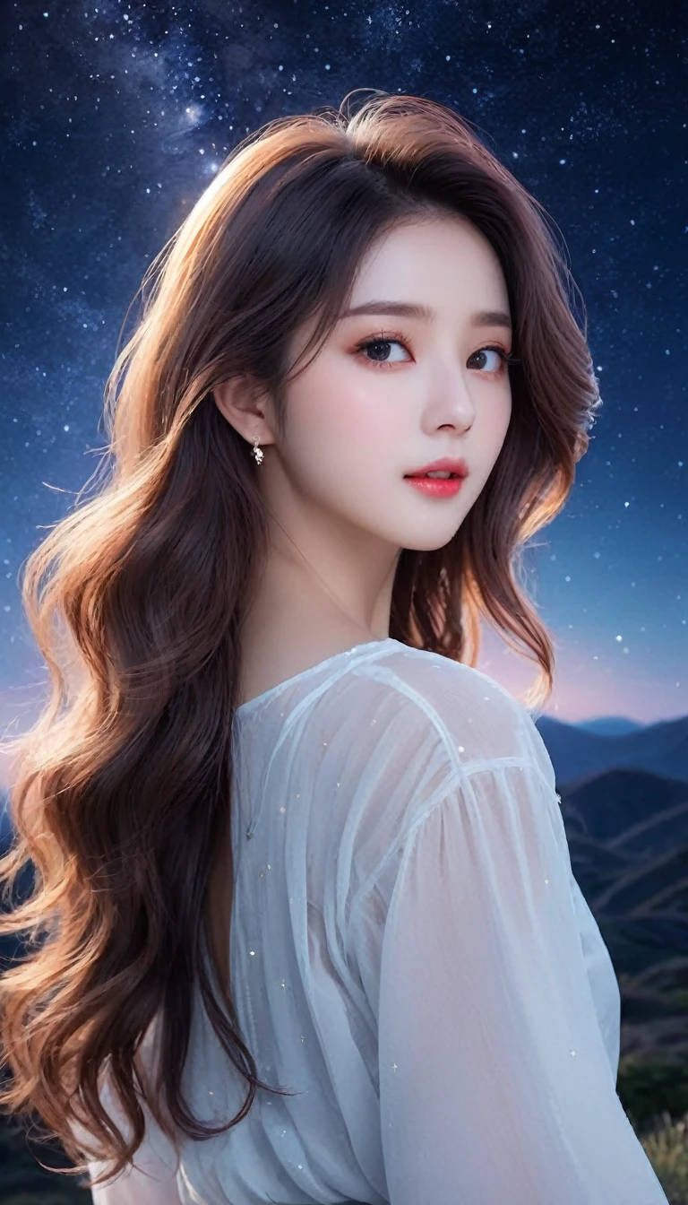 Ultra-realistic、８hair、A starry sky full of staroonlight、silence、Mysterious Landscape、Move、Hesy、hope