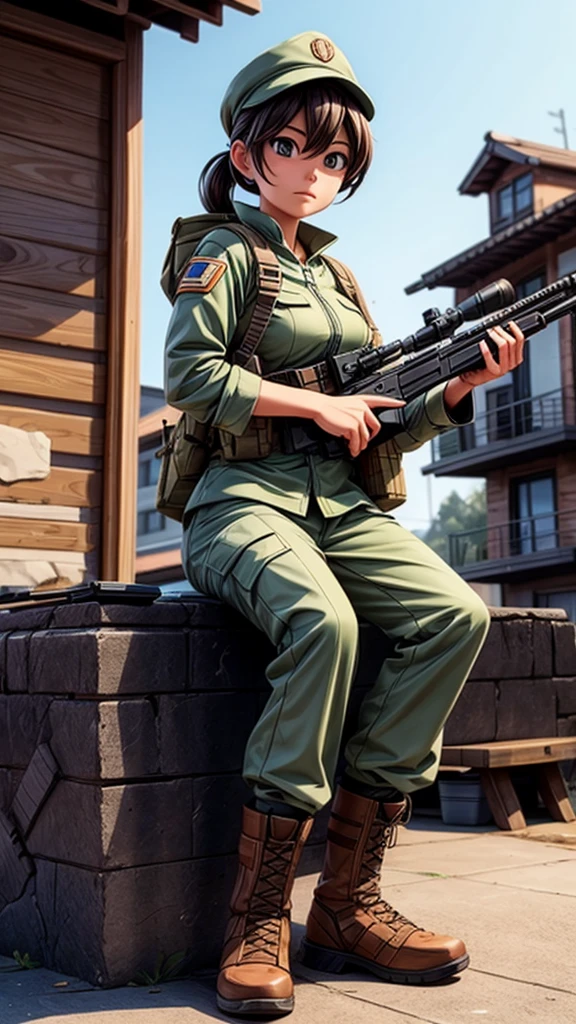 SIT sniper、A female soldier holds the latest sniper rifle on the roof