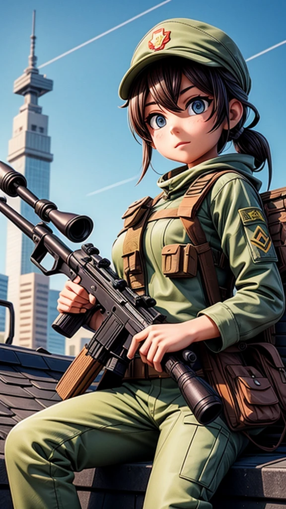 SIT sniper、A female soldier holds the latest sniper rifle on the roof