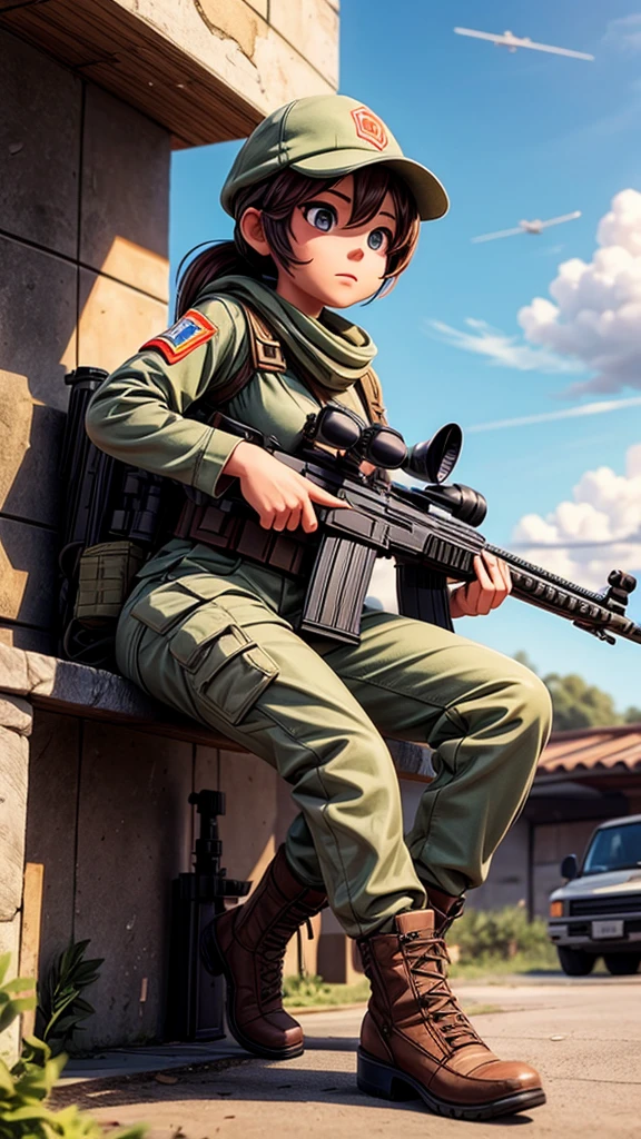 SIT sniper、A female soldier holds the latest sniper rifle on the roof