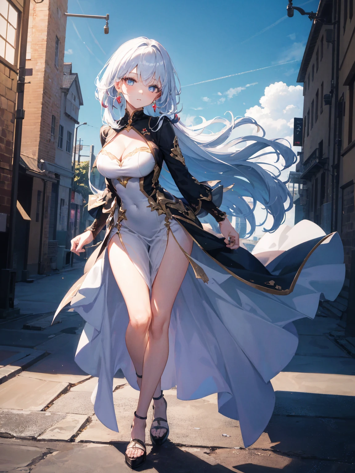 {{{masterpiece}, }}, {extremely detailed CG unity 8k wallpaper}, Amazing, finely detail, solo, {{floating hair}, }, {{Sakura}, }, outdoors, sky, {{wind}, }, detailed background, beautiful detailed eyes, see-through:evening dress:0.3, cleavage, bright pupils, {{full body}, }, dynamic pose, dynamic angle, cleavage, looking at viewer, detailed clothes, cinematic lighting, close-up, best quality