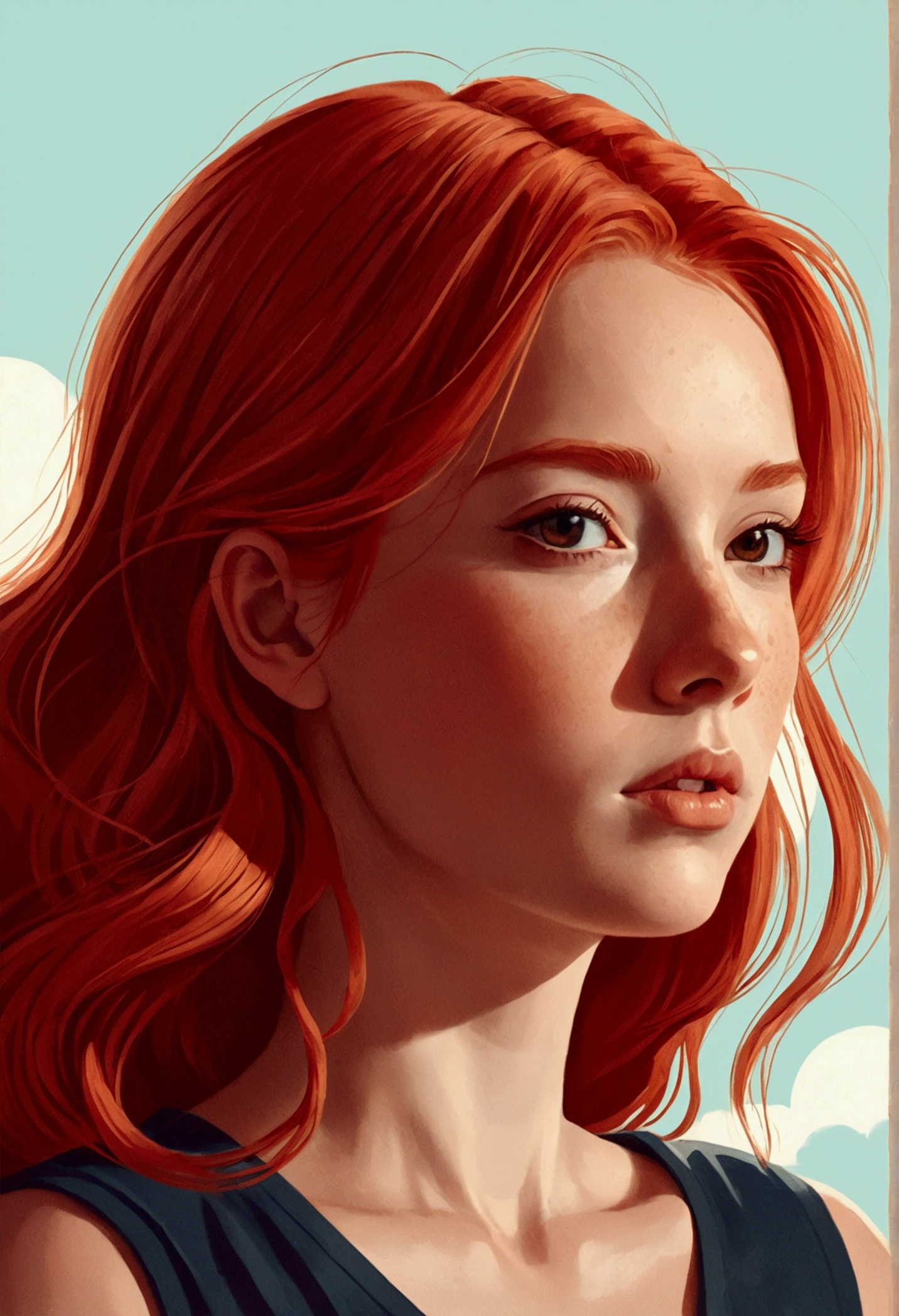 girl red hair beautiful flat illustration