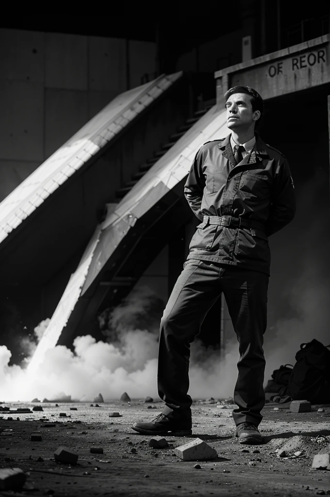 Make an animated picture B&W related to economic and war themes.