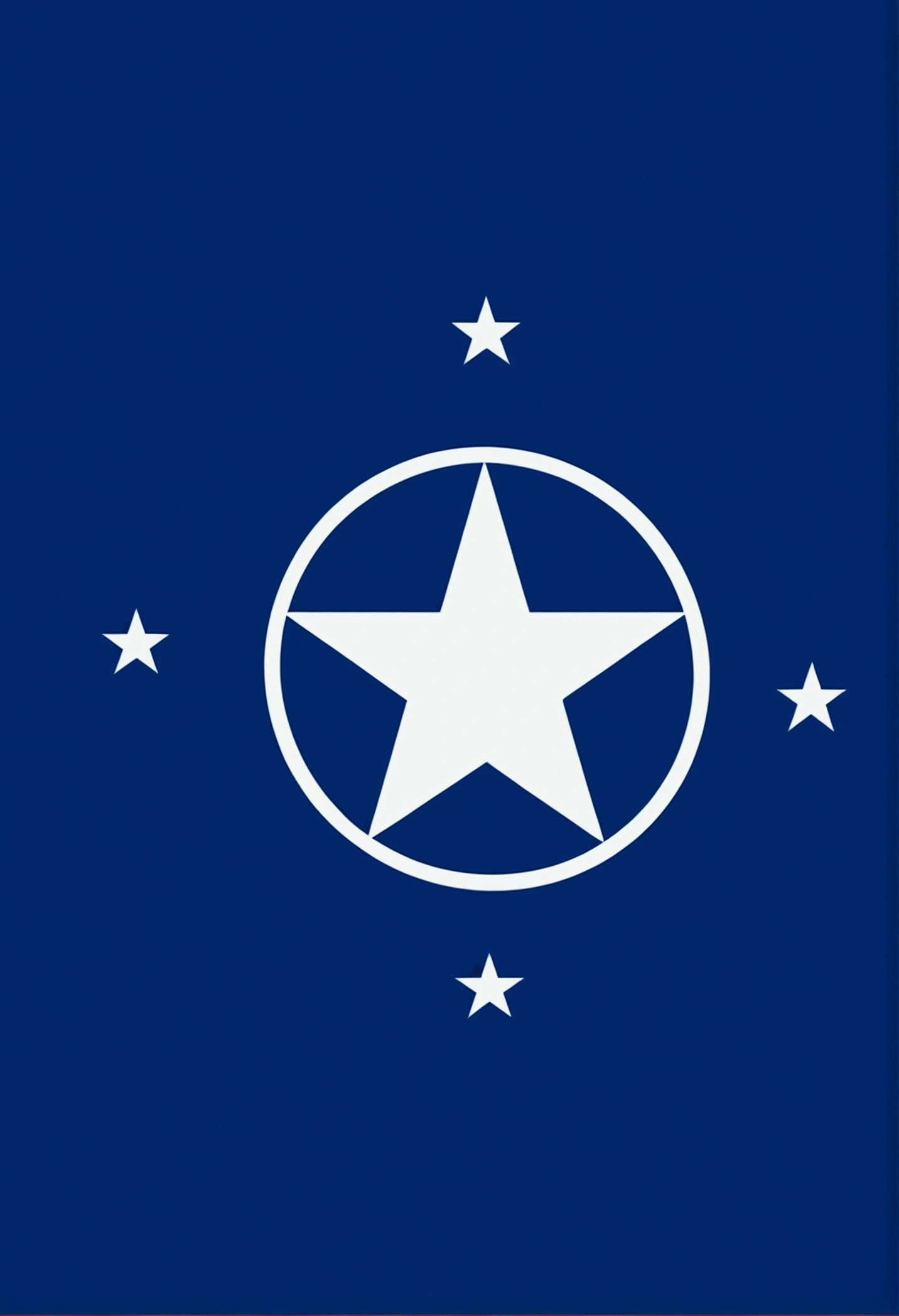 Rectangular flag design of a fictional country, blue with a circle and stars,