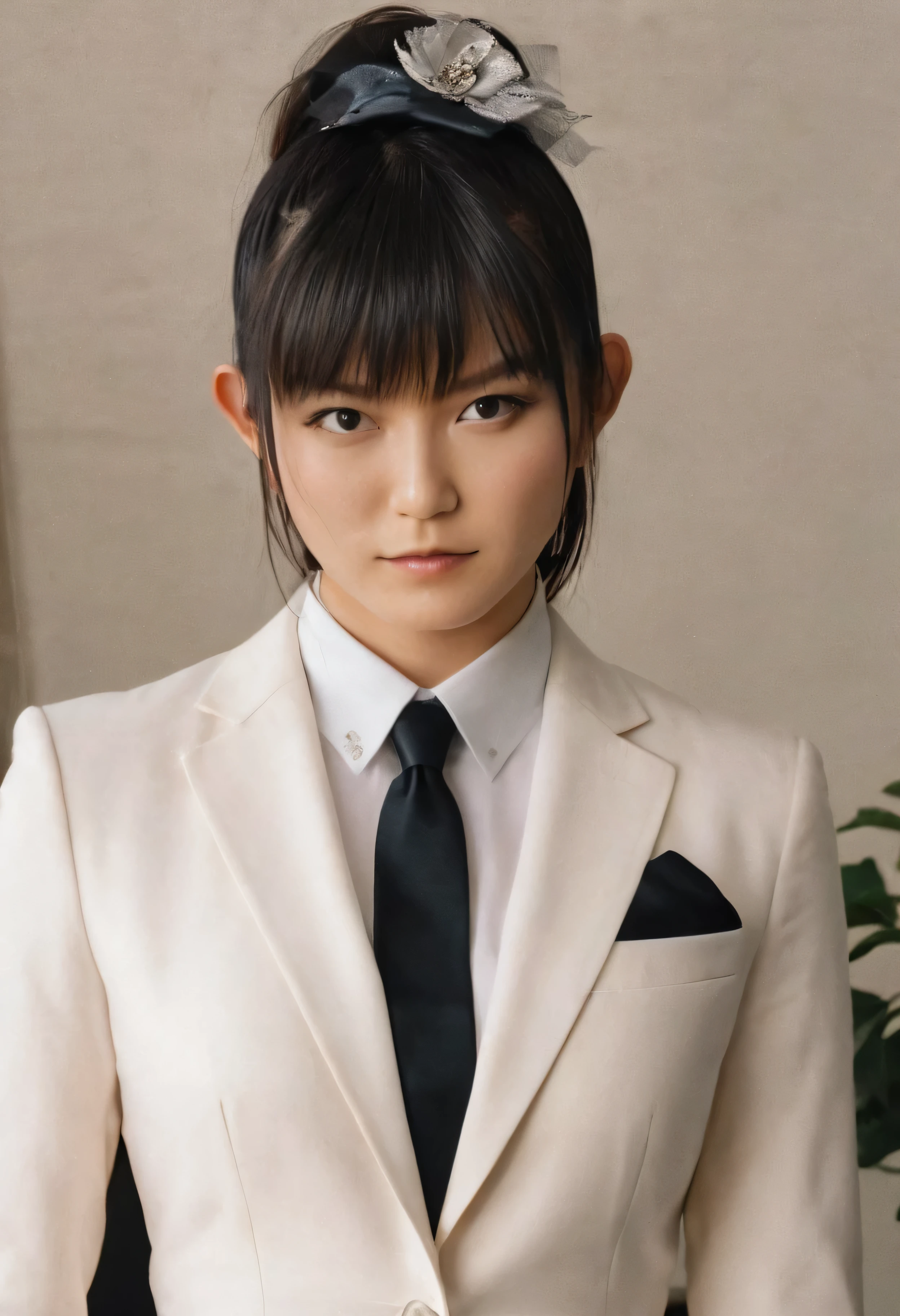 a beautiful picture of suzuka nakamoto XL, detailed skin texture,white,sexy,masterpiece, photorealistic, woman, 4k, backlighting, light, RAW color photo,(fully in frame:1.1), (blush:0.5), (goosebumps:0.5), wearing a (formal suit:1.1)