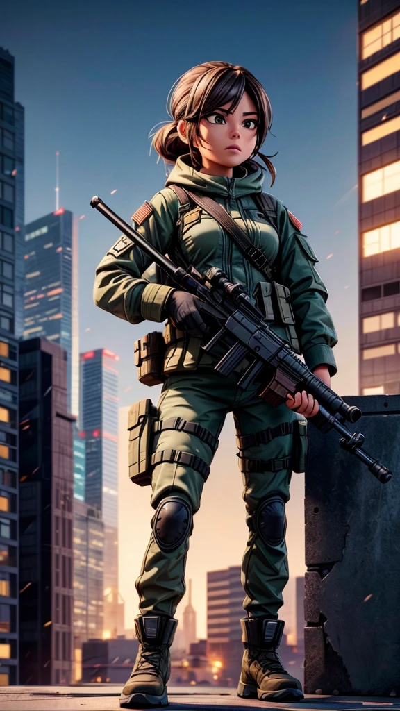 SIT sniper、A female soldier holds the latest sniper rifle on the roof