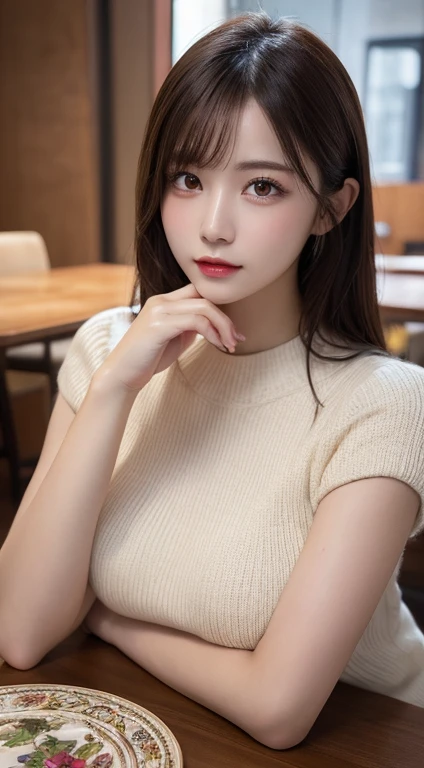 table top, best quality, illustration, Very detailed, exquisite details, high resolution, 8K wallpaper, Perfect dynamic composition, Beautifully detailed eyes,  natural lips, sexy knitted dresses , big breasts, rift, Random sexy poses, full body