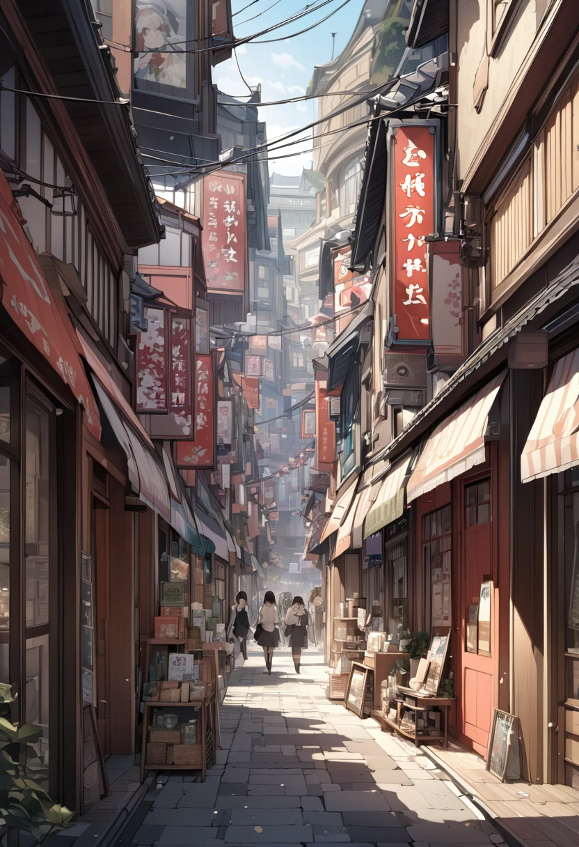 extremely clear 8K wallpaper, extremely beautiful and well-shaped scenery, absurdres, masterpiece, by Posuka Demizu,Nostalgic scenery, multiple exposures, a shopping street with a decadent Japanese arcade from the Showa era, many stores with their shutters down, and the bustling scenery of the past superimposed here and there on the shopping street.