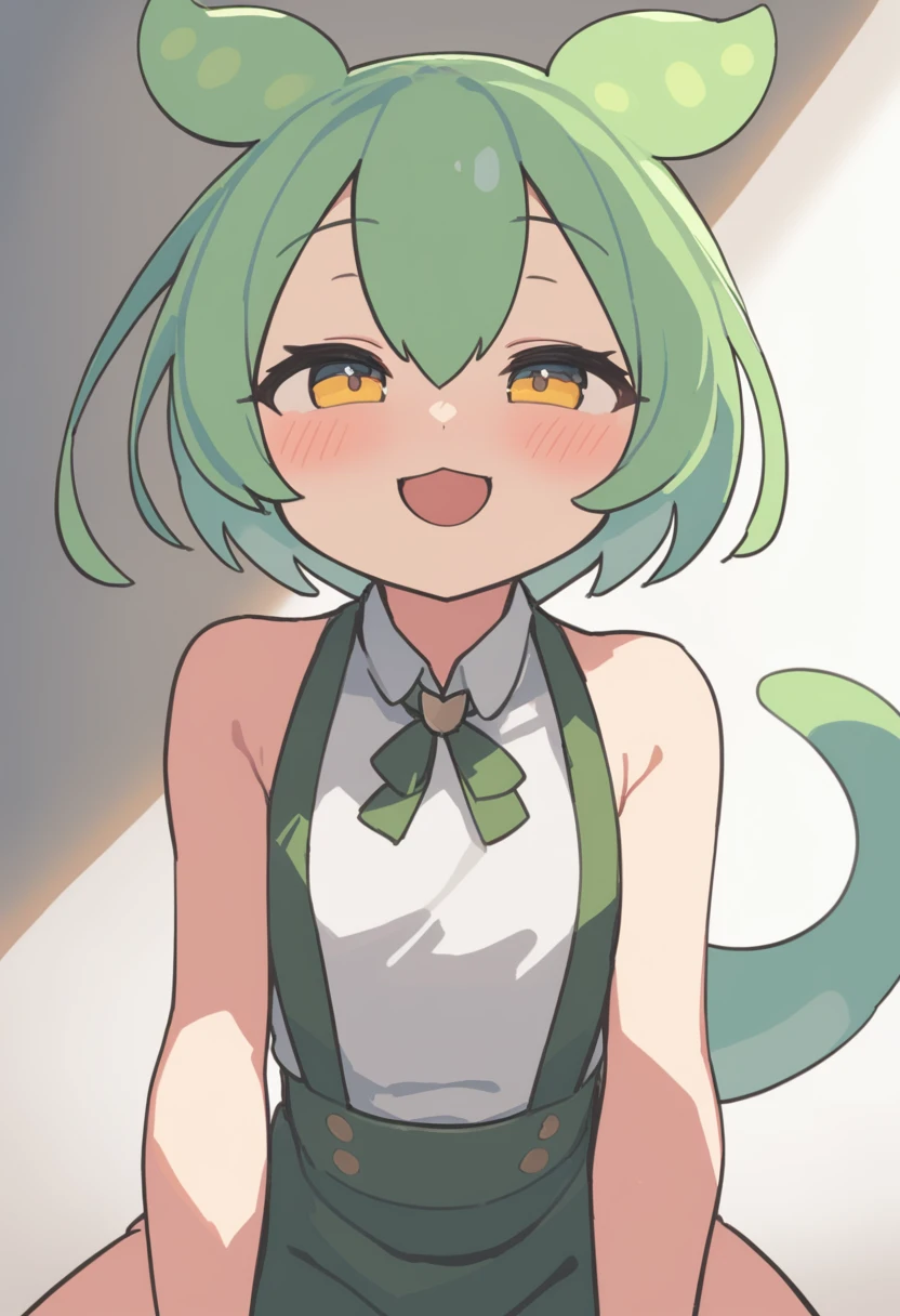 One girl,Zundamo,inoiceinox ,Green Hair, Brush Sticker, Animal ears,Long Hair, Low Ponytail, Hair Ears,
, in,smile,
masterpiece, Highest quality,