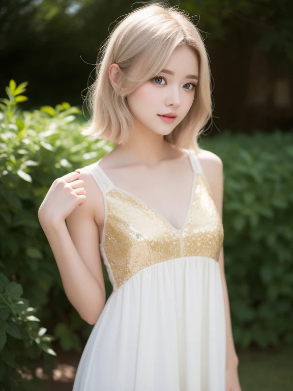 Beautiful woman in a magical space, White and gold tight microdress, 98k, {{Masterpiece}}, best quality, คุณภาพhigh:1.4), {{[[front view}}, eyes_contact, Various positions)]], ใบหน้าดูbeautifulมาก, and very pretty eyess, ภาพcute, cute images, {{whole full body}}, {{{{{{{{Long legs}}}}}}}}, {{{{slim sexy body}}}}, {{{{{{ผู้หญิงhigh}}}}}}, {{ส่วนhigh 177 ซม}}, alone, beautiful, cute, cute, Pale skin, {{German girls from 18 to 22 years old}}, look beautiful German girl and blue eyess or green eyess with platinum blonde hair color), nordic german girl, {{{{{{{{{{full body}}}}}}}}}}, {{{{{{{{{{high_Heel}}}}}}}}}},