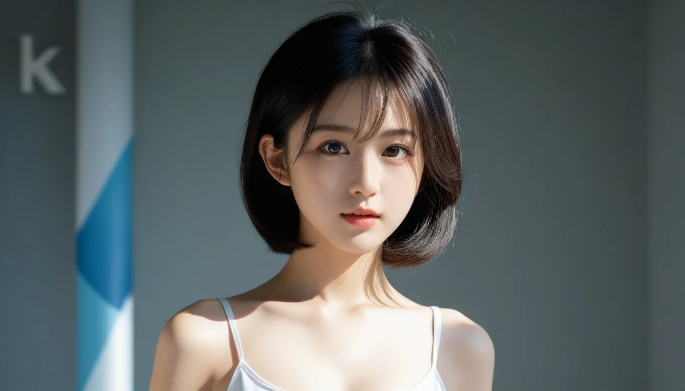 8k, Ultra-high resolution, Highest quality, masterpiece, 三分割法によるphotograph,Surreal, photograph, 1 Girl, (16 years old:1.3), pretty girl, Cute Face, Beautiful eyes in every detail, 細かくdetailedに,masterpiece,One Girl:1.2, Japan Female Announcer,extream close up,glaring,Black Hair,Wavy bob,Station platform,風景photograph,Clean and modest clothing,Natural Makeup,Realistic Skin, Perfect and beautiful face ,完璧でCute Face, Skin with attention to detail, Perfect limbs、Narrow waist、Thin legs),Looking at the audience、beauty,Long neck、(((Ideal body type))),A cup small breasts :2,Portraiture:2,Perfect Anatomy,鮮明なdetailed,detailed,Surreal,Light and shadow,dappled sunlight